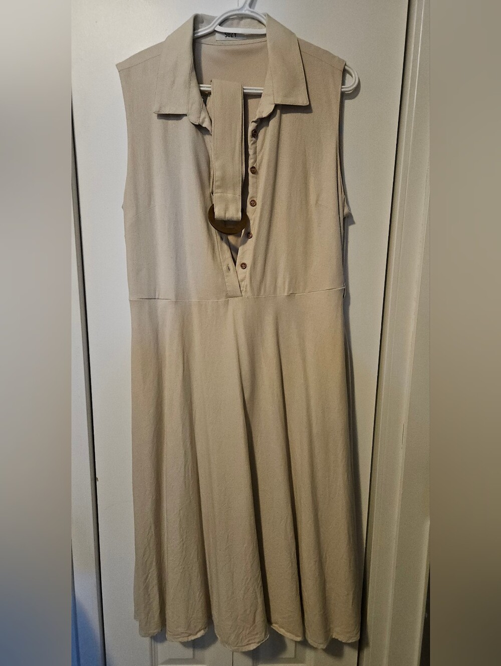 Sleeveless Linen-Blend Midi Shirt Dress